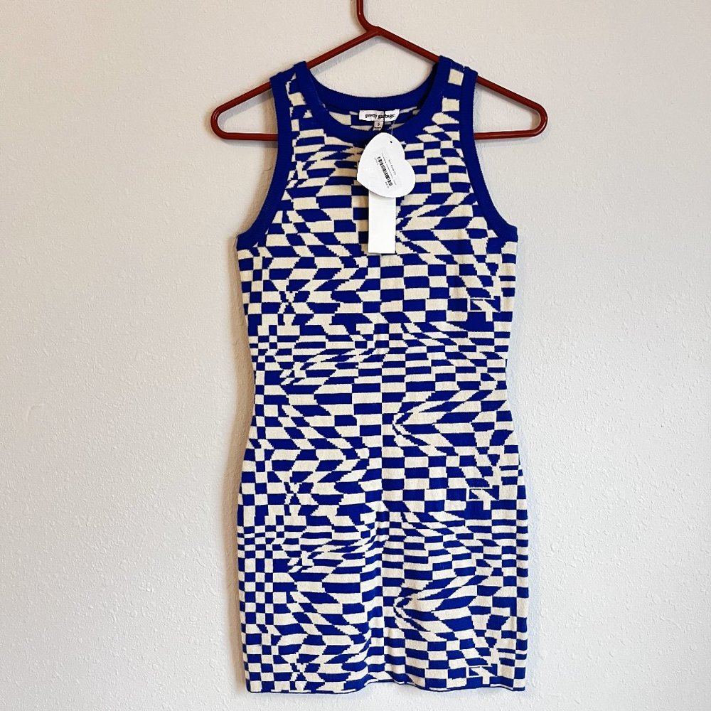 NWT  Sweater Dress Blue Sleeveless Checkered size S